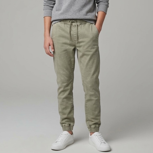 Zara Other - ZARA Man Olive Green Twill Jogger Pants Boys Size S Cotton Blend Elastic Cuff